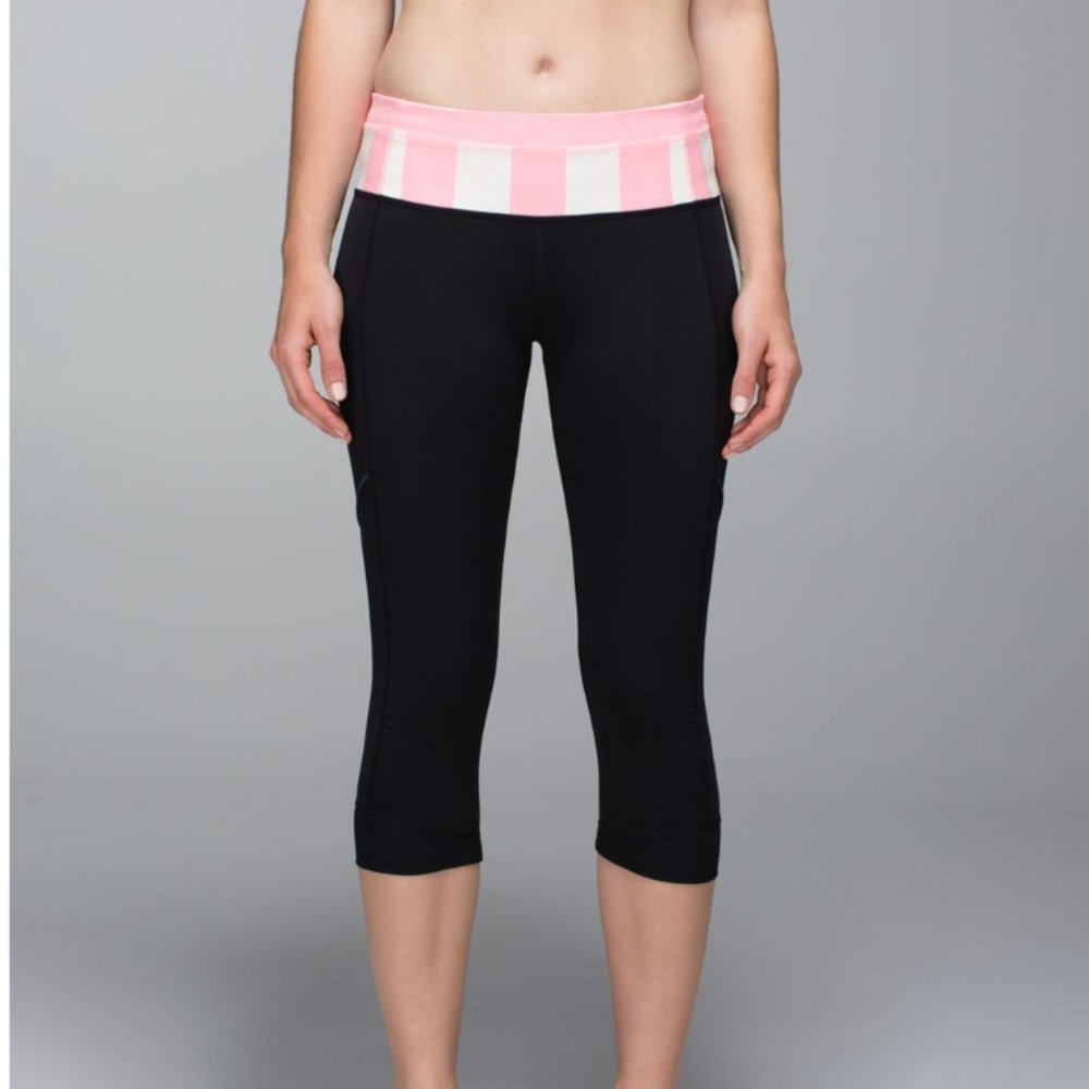 Lululemon Run For Fun Crop Black/Bleached Coral/Steep Stripe Bleached Coral 8